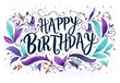 colourful birthday greeting message on a white background Generative AI
