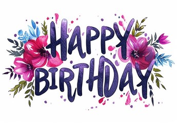 Wall Mural - colourful birthday greeting message on a white background Generative AI