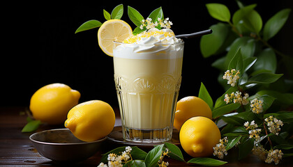 Fresh lemonade, a sweet and refreshing summer citrus cocktail generated by AI