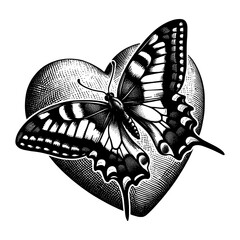 Wall Mural - butterfly on a heart sketch