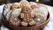 Homemade gingerbread man on decorated winter dessert generated by AI