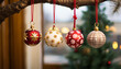 Shiny gold ornament hanging on Christmas tree generated by AI