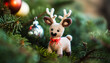 Cute animal toy on winter tree branch generated by AI