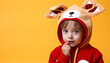 Cute child in costume with rabbit toy generated by AI