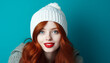 Smiling redhead beauty in winter fashion portrait generated by AI