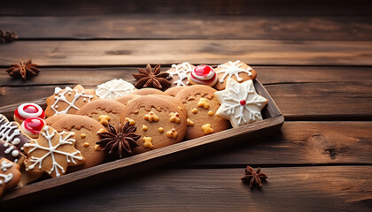 Sticker - Homemade gingerbread cookies on rustic wood table generated by AI