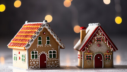 Canvas Print - Gingerbread house decoration, snowflake icing, homemade sweet food generated by AI