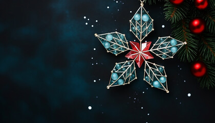 Poster - Winter celebration, snowflake decoration on shiny blue background generated by AI