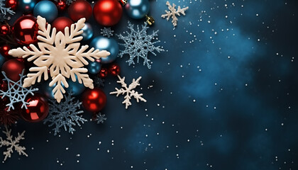 Sticker - Winter celebration, snowflake decoration on blue backdrop generated by AI