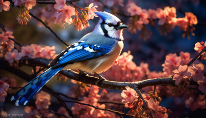 Poster - A vibrant blue tit perching on a branch in nature generated by AI