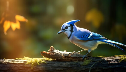 Sticker - A colorful nuthatch perching on a branch in the forest generated by AI