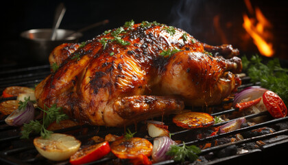 Poster - Grilled chicken, roast turkey, cooked meat, healthy homemade barbecue generated by AI