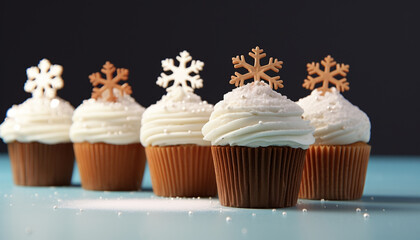 Wall Mural - Snowflake cupcake, chocolate icing, baked with decoration generated by AI