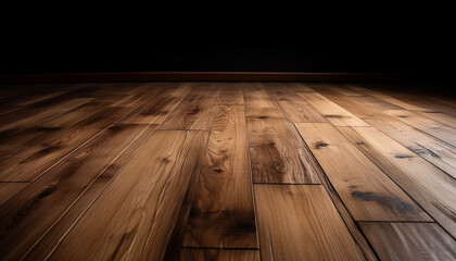 Poster - Wooden flooring creates a modern, empty stage with rustic backdrop generated by AI