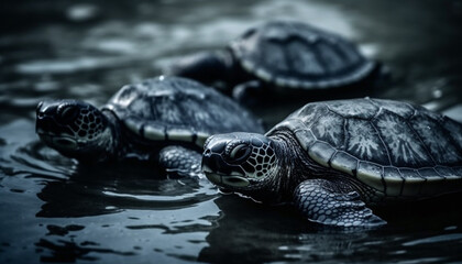 Poster - Slow turtle swimming in a pond, showcasing beauty in nature generated by AI