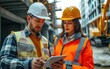 © piai - Male engineer using tablet talking to a female architect on a construction site