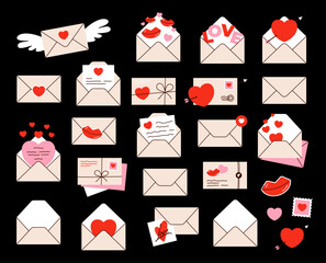 love letter envelope illustration set. Valentines day minimal love letter vector illustration.