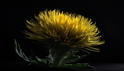 Wall Mural - Yellow dandelion flower on black background, vibrant beauty in nature generated by AI