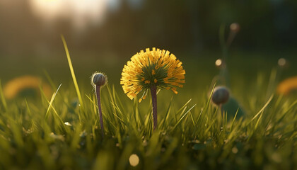 Canvas Print - Fluffy dandelion blossom in meadow, nature beauty in close up generated by AI