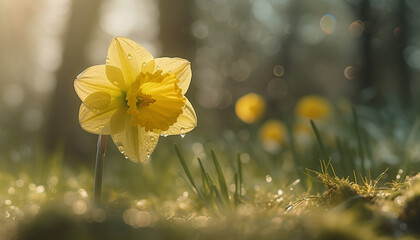 Poster - A vibrant yellow daisy blossoms in the green meadow of summer generated by AI