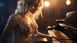a beautiful blond woman on a piano