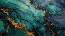 Abstract Art Of Fluid Colors In Blue And Gold Mix. Marble Background.
