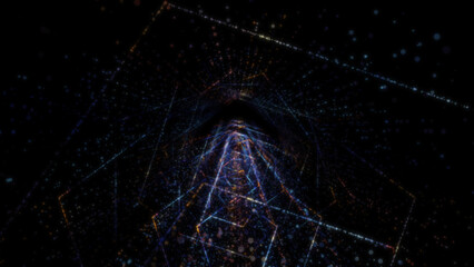 Wall Mural - 3D rendering of an abstract digital tunnel in cyberspace made of particles