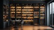 architecture, a modern walk in wine cellar with wine bottles