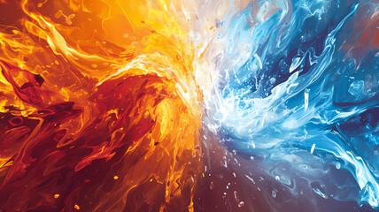 Wall Mural - Abstract illustration representing fire and ice colliding into one another, digital art background or wallpaper