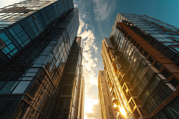 modern multi-storey commercial office building on a sunny day with blue sky.