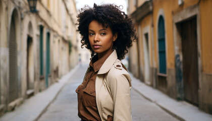 Canvas Print - Young woman in city, confident and fashionable generated by AI