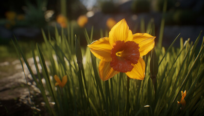 Wall Mural - A vibrant yellow flower blossoms in the fresh summer meadow generated by AI