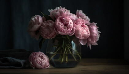 Poster - A beautiful bouquet of pink peonies brings romance to nature generated by AI