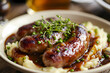 Bangers and Mash - United Kingdom - Sausages, mashed potatoes, onion gravy