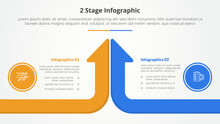 2 Points Stage Template For Comparison Opposite Infographic Concept For Slide Presentation With Long Arrow Bar Top Direction With Flat Style