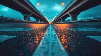 Wall Mural - A view of a bridge with lights on it and some water, AI