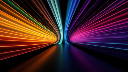 Wall Mural - abstract neon digital lines on black background, perspective of multicolored energy motion in dark s