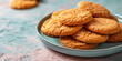 © IndigoElf - Stack of Peanut Butter Cookies. A stack of crunchy peanut butter cookies on a kitchen counter table in a plate, copy space.