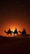 camels in the desert at night
