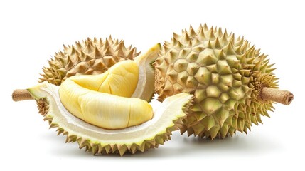 Wall Mural - Durian fruit cut in half isolated on white background.