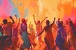 © VisualProduction - People celebrating for holi festival of color in nepal , india illustration design. They are very happy that it is the festival of colors.