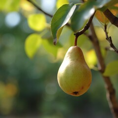 Wall Mural - Pear on a tree branch. Ripe fruit. AI generative.