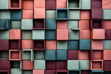 Aufkleber - mesmerizing wall constructed from an assortment of differently colored blocks, forming a captivating mosaic of hues and patterns