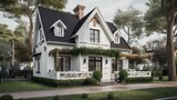 Fototapeta Miasto - cottage exterior house design, cottage style, house, exterior design photography, daytime, 4k, hyperrealistic