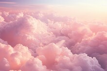 Structural Peach Fuzz Colored Fluffy Towering Cumulus Clouds From An Airplane Window 