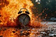 Exploding Alarm Clock with Fiery Effects on Street