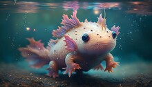 Cute Axolotl Under Water, Creative, Expressive, Detailed, Colorful, Stylized Anatomy, Digital Art, 3D Rendering, Unique, Award-winning, Adobe Photoshop, 3D Studio Max, V-Ray, Professional, Well-de