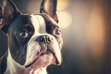 A Portrait Of An Adorable Boston Terrier. 