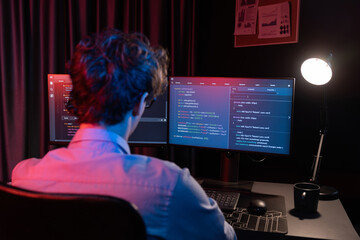 working it developer creating online software development information coding on pc screen at back si