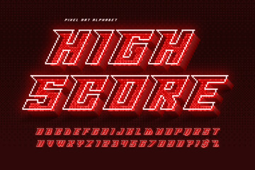 Wall Mural - 111111dynamic pixel neon alphabet design, stylized like in 8-bit games. high contrast and sharp